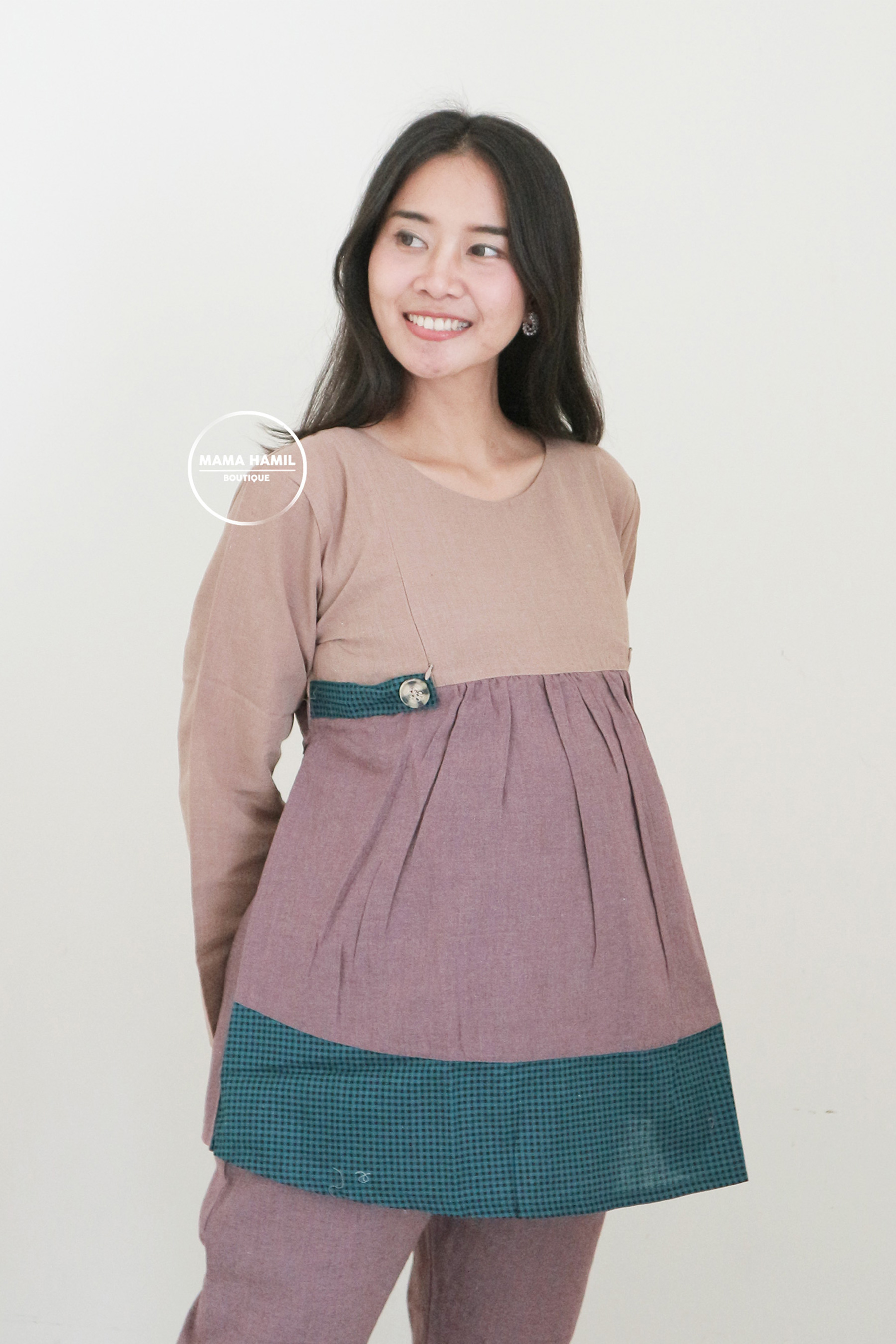 Setelan Baju Hamil Menyusui Muslim Lengan Panjang Claryn Set STJ 114 Ungu